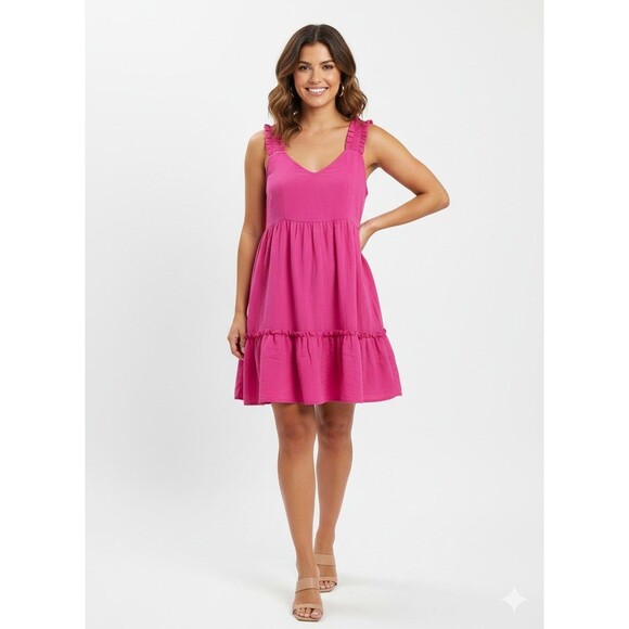 Blu Pepper Dresses & Skirts - Blu Pepper Fuchsia Magenta Ruffle Hem Babydoll Mini Dress Womens Sz  S